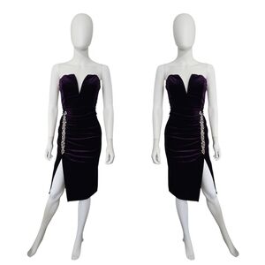 Fashion Nova PURPLE Velvet Ruched Strapless Cocktail Dress